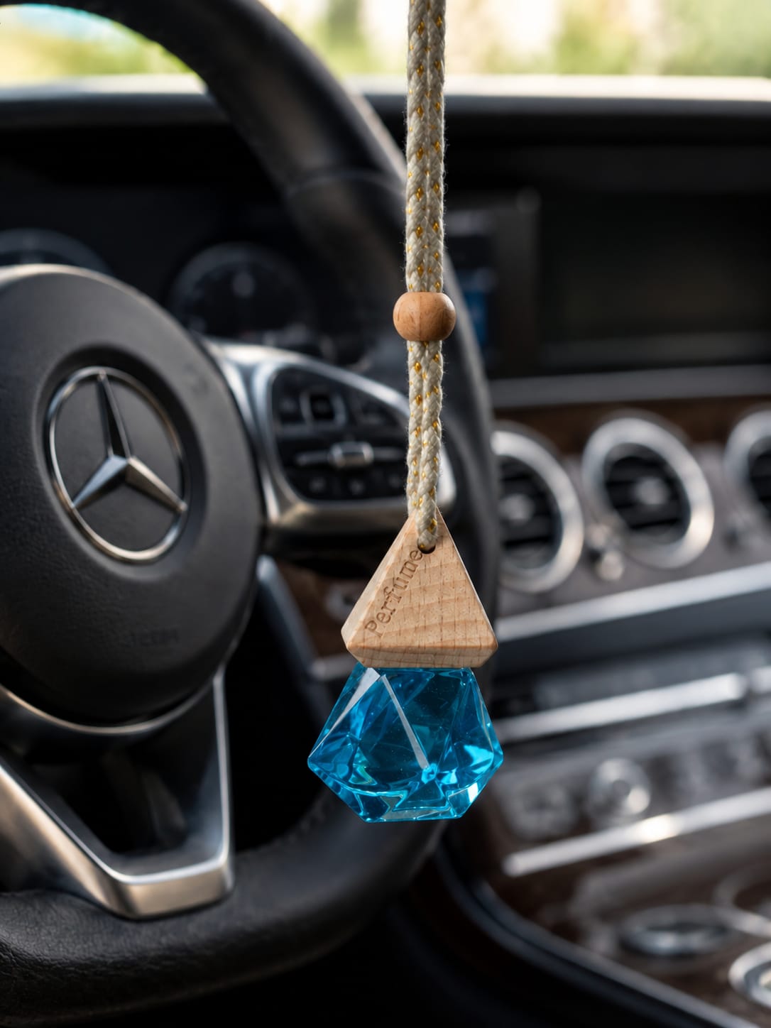 Crystal Cyan Geometric Hanging Car Fragrance Bottle