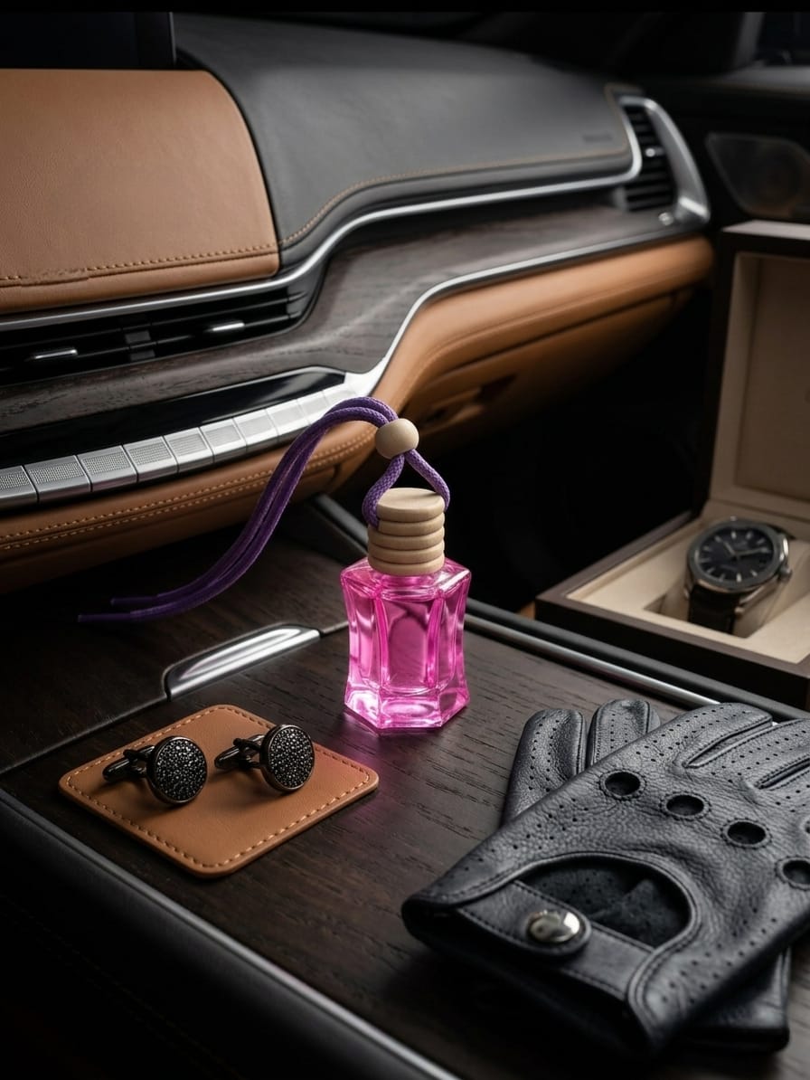 Vintage-Inspired Ribbed Wood Hanging Car Fragrance