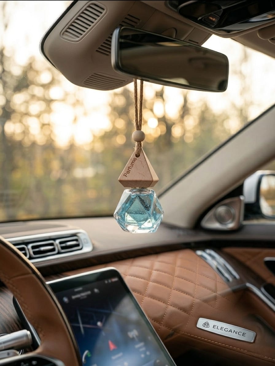 Luxury Geometric Car Perfume Diffuser | Hanging Diamond-Cut Glass Air Freshener