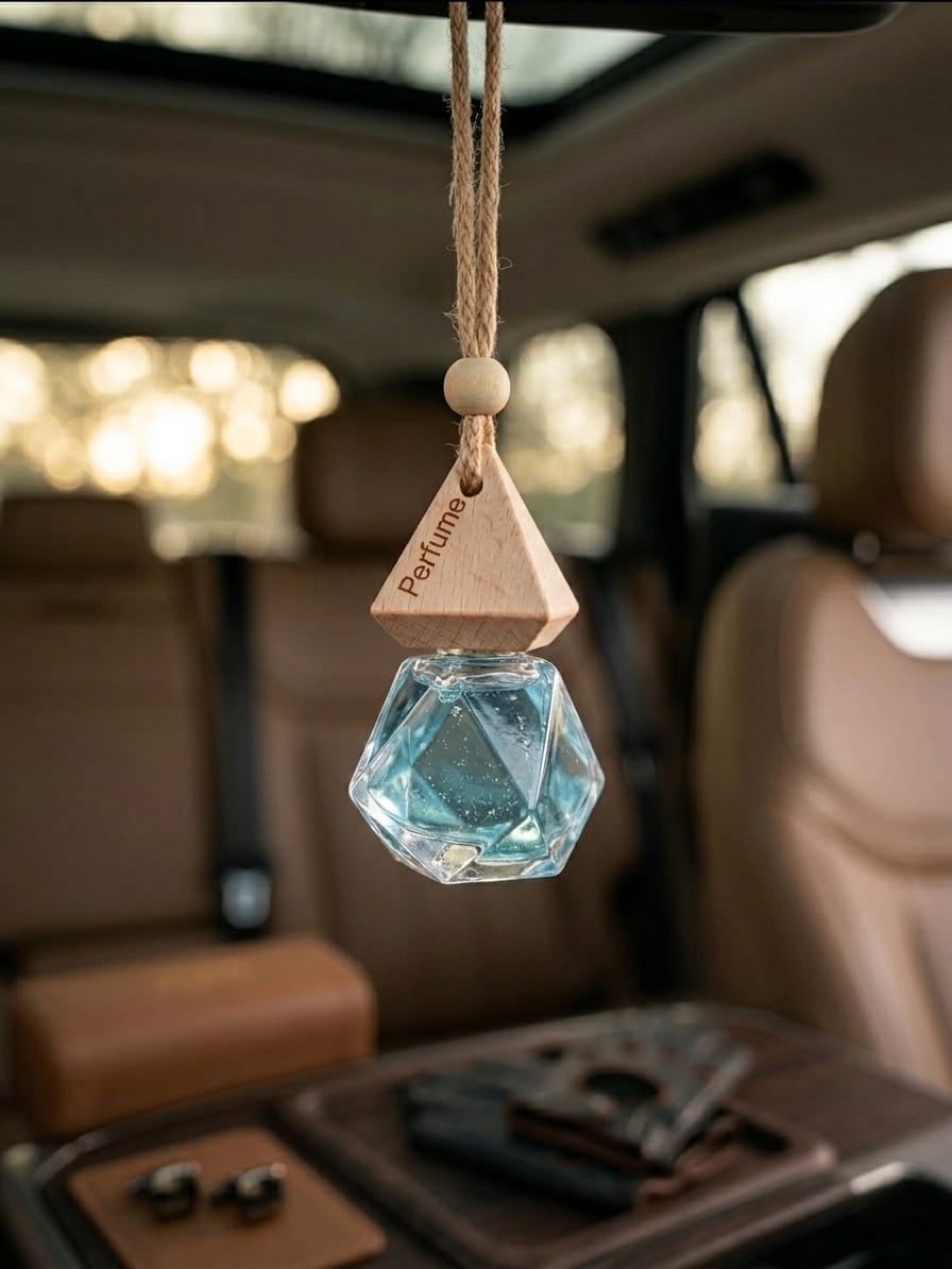Luxury Geometric Car Perfume Diffuser | Hanging Diamond-Cut Glass Air Freshener
