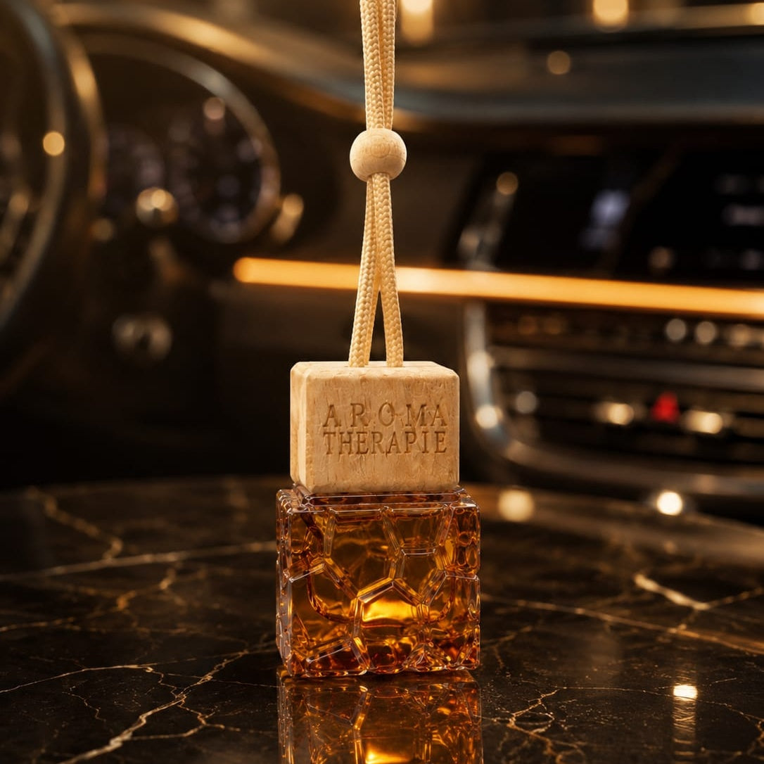 Amber Crystal Car Perfume Diffuser | Hanging Wooden Air Freshener | Luxury Vehicle Fragrance Bottle