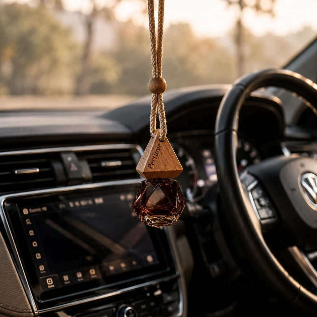 Diamond Hanging Car Perfume | Wooden Pyramid Aroma Diffuser | Premium Crystal Car Air Freshener