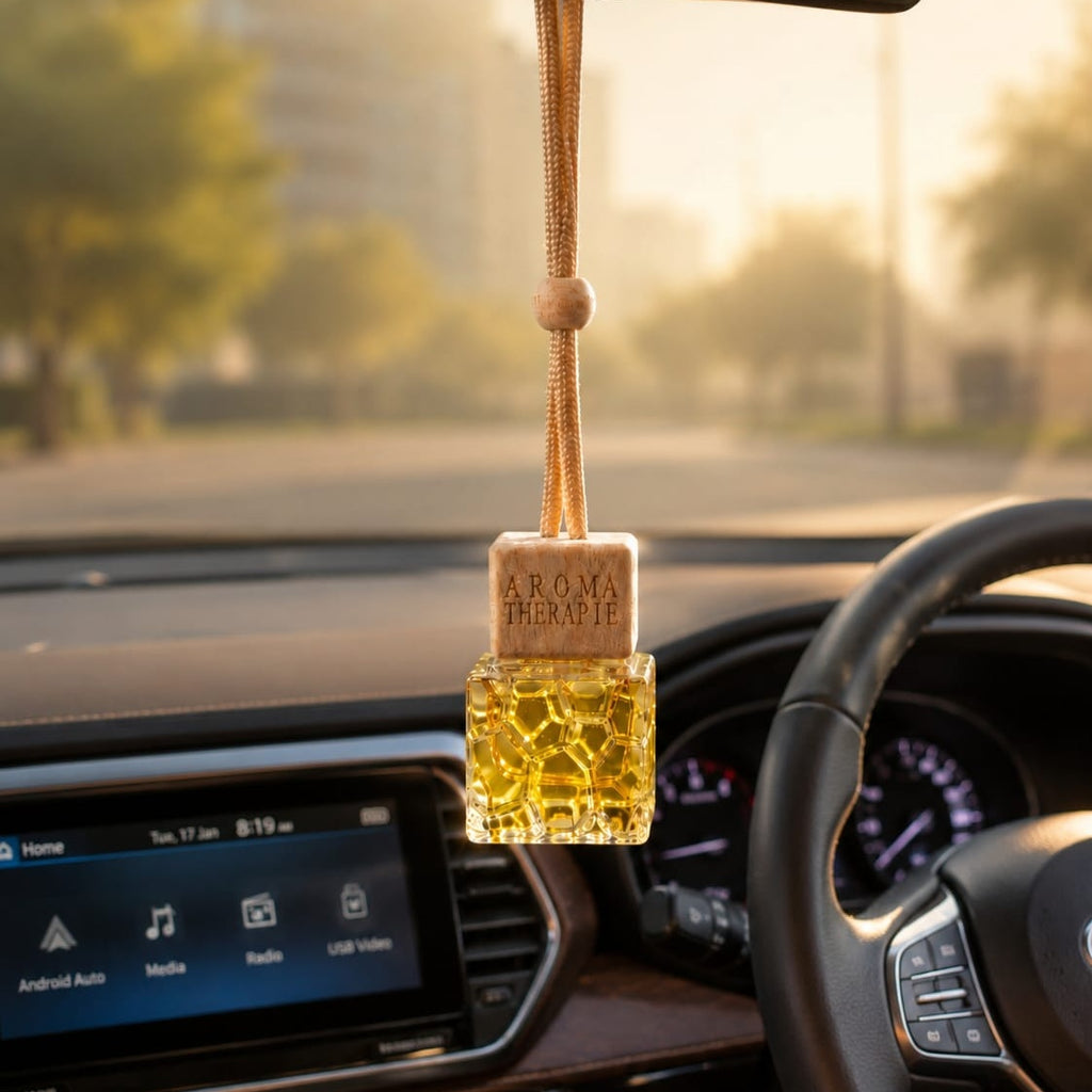 Crystal Cube Hanging Car Perfume | Premium Wooden Diffuser Air Freshener | Elegant Auto Fragrance Bottle