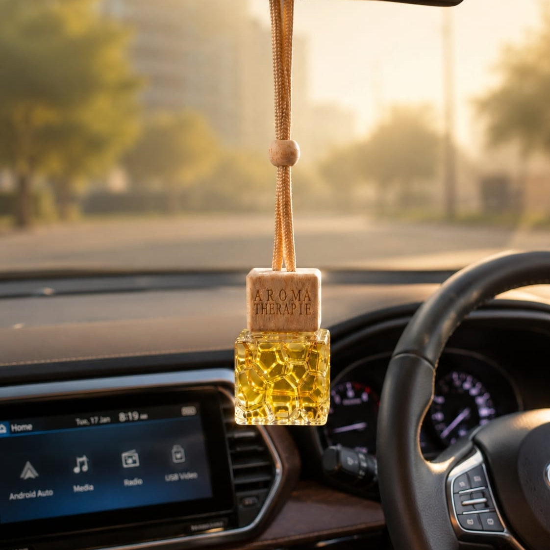 Crystal Cube Hanging Car Perfume | Premium Wooden Diffuser Air Freshener | Elegant Auto Fragrance Bottle