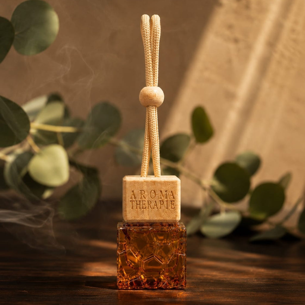 Amber Crystal Car Perfume Diffuser | Hanging Wooden Air Freshener | Luxury Vehicle Fragrance Bottle