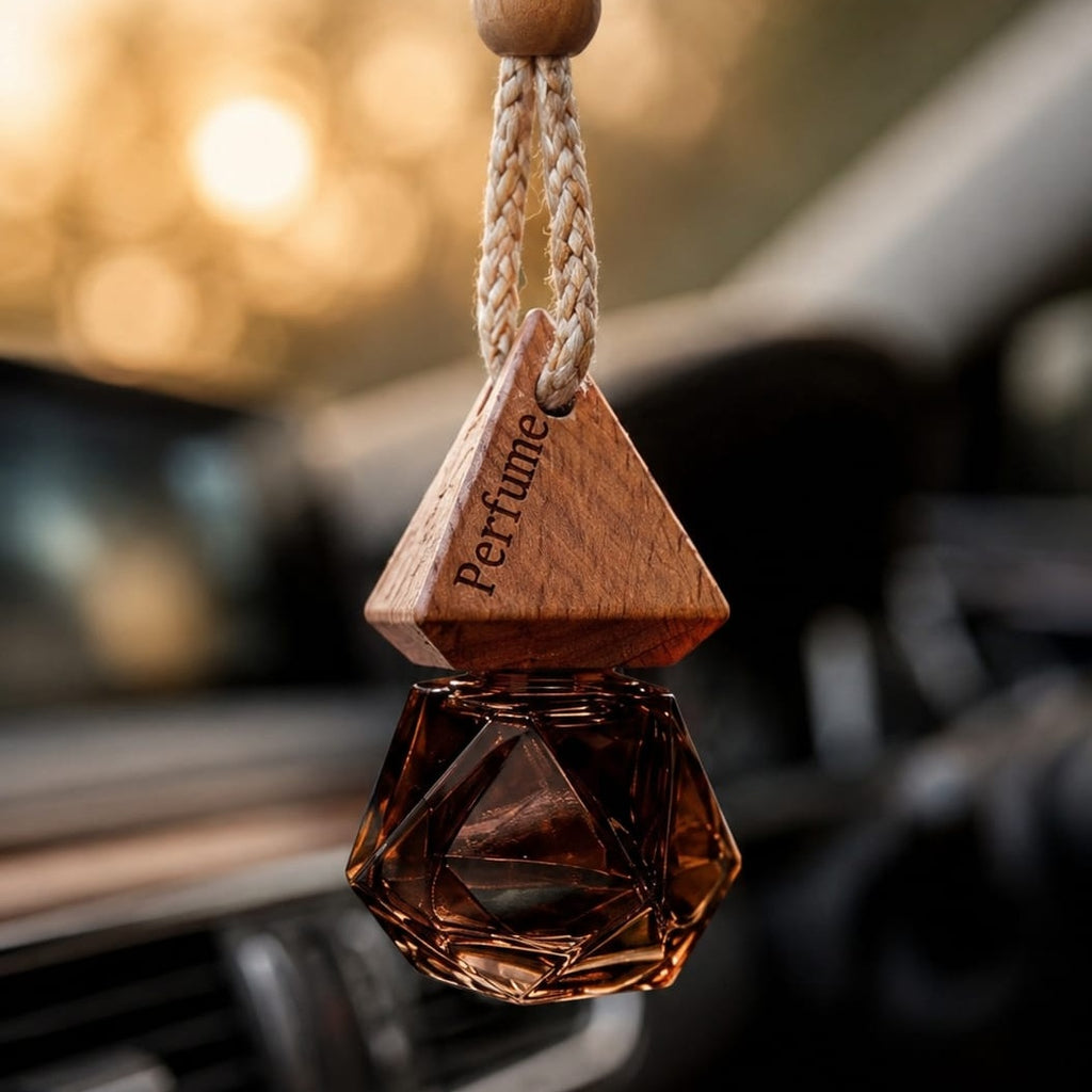 Diamond Hanging Car Perfume | Wooden Pyramid Aroma Diffuser | Premium Crystal Car Air Freshener