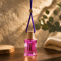 Blush Pink Hanging Car Perfume | Premium Glass Air Freshener | Wooden Cap Aroma Diffuser for Cars