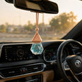 Aqua Prism Hanging Car Perfume | Premium Geometric Glass Air Freshener | Wooden Aroma Diffuser for Cars