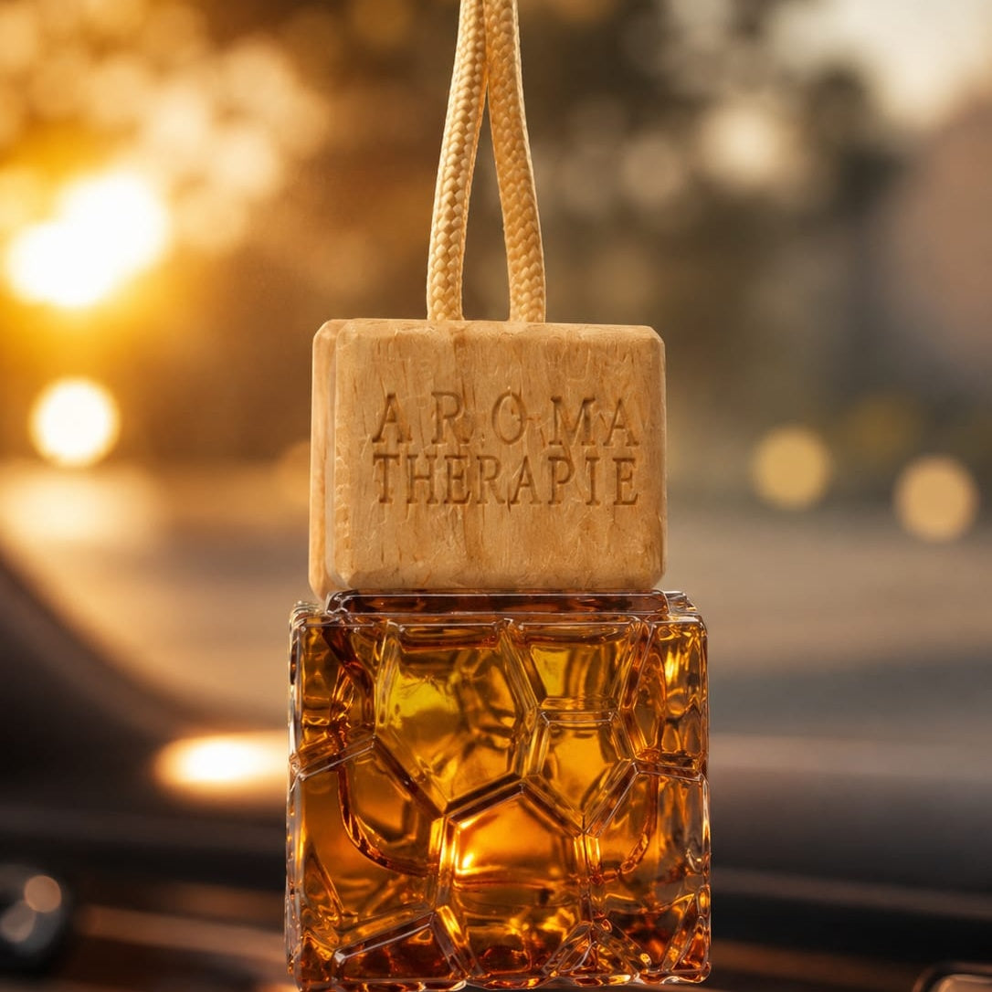 Amber Crystal Car Perfume Diffuser | Hanging Wooden Air Freshener | Luxury Vehicle Fragrance Bottle