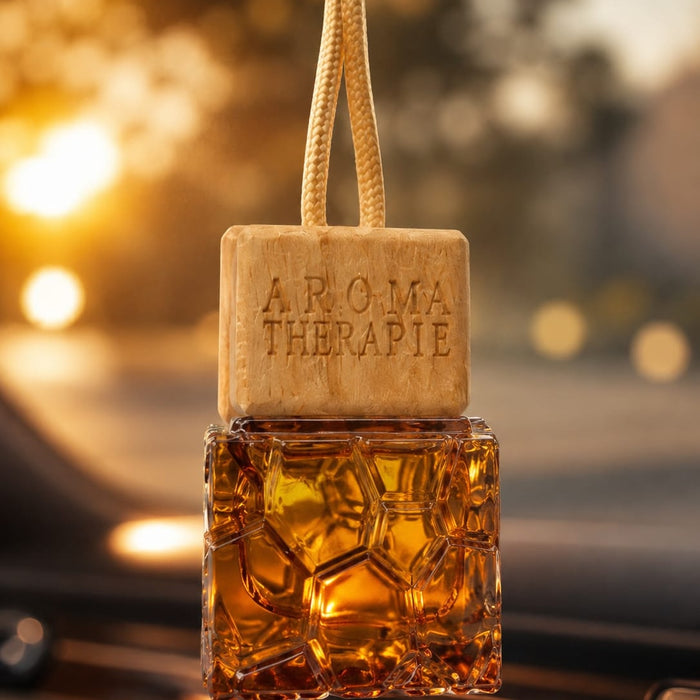 Amber Crystal Car Perfume Diffuser | Hanging Wooden Air Freshener | Luxury Vehicle Fragrance Bottle