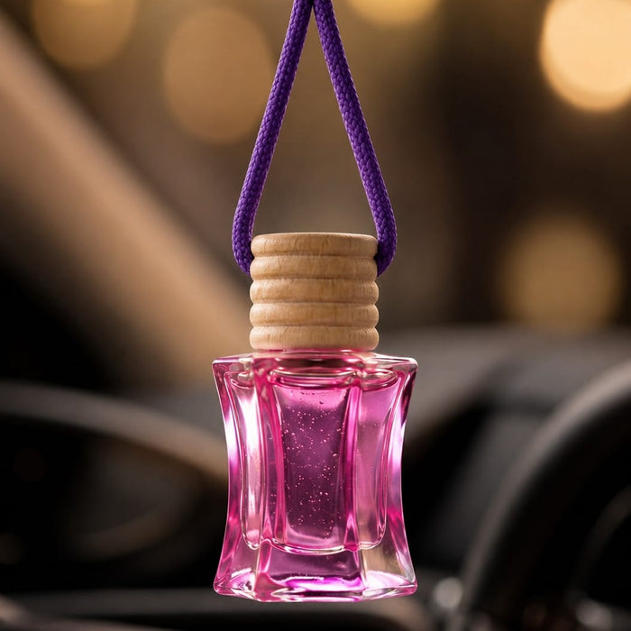 Blush Pink Hanging Car Perfume | Premium Glass Air Freshener | Wooden Cap Aroma Diffuser for Cars