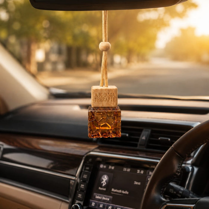 Amber Crystal Car Perfume Diffuser | Hanging Wooden Air Freshener | Luxury Vehicle Fragrance Bottle