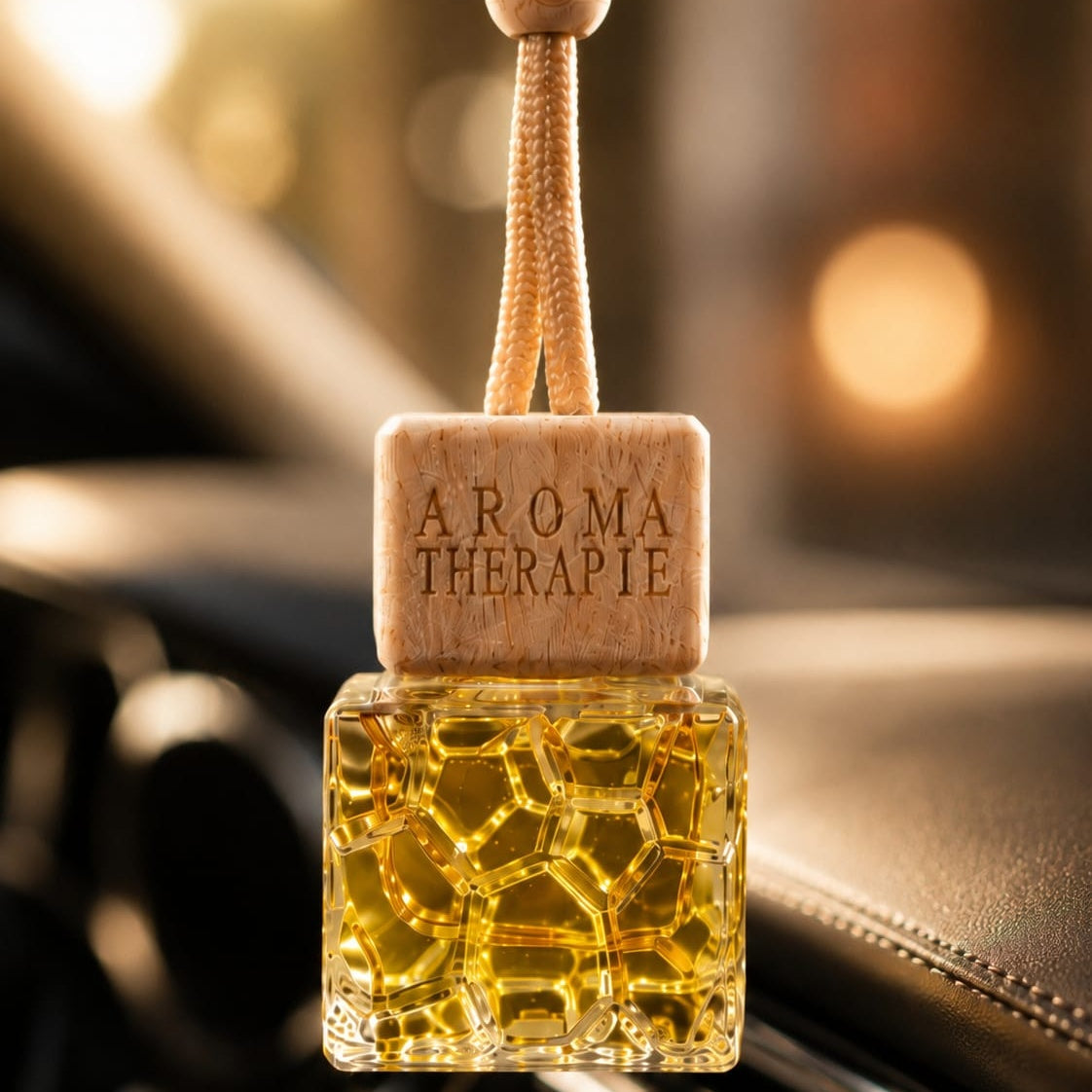 Crystal Cube Hanging Car Perfume | Premium Wooden Diffuser Air Freshener | Elegant Auto Fragrance Bottle