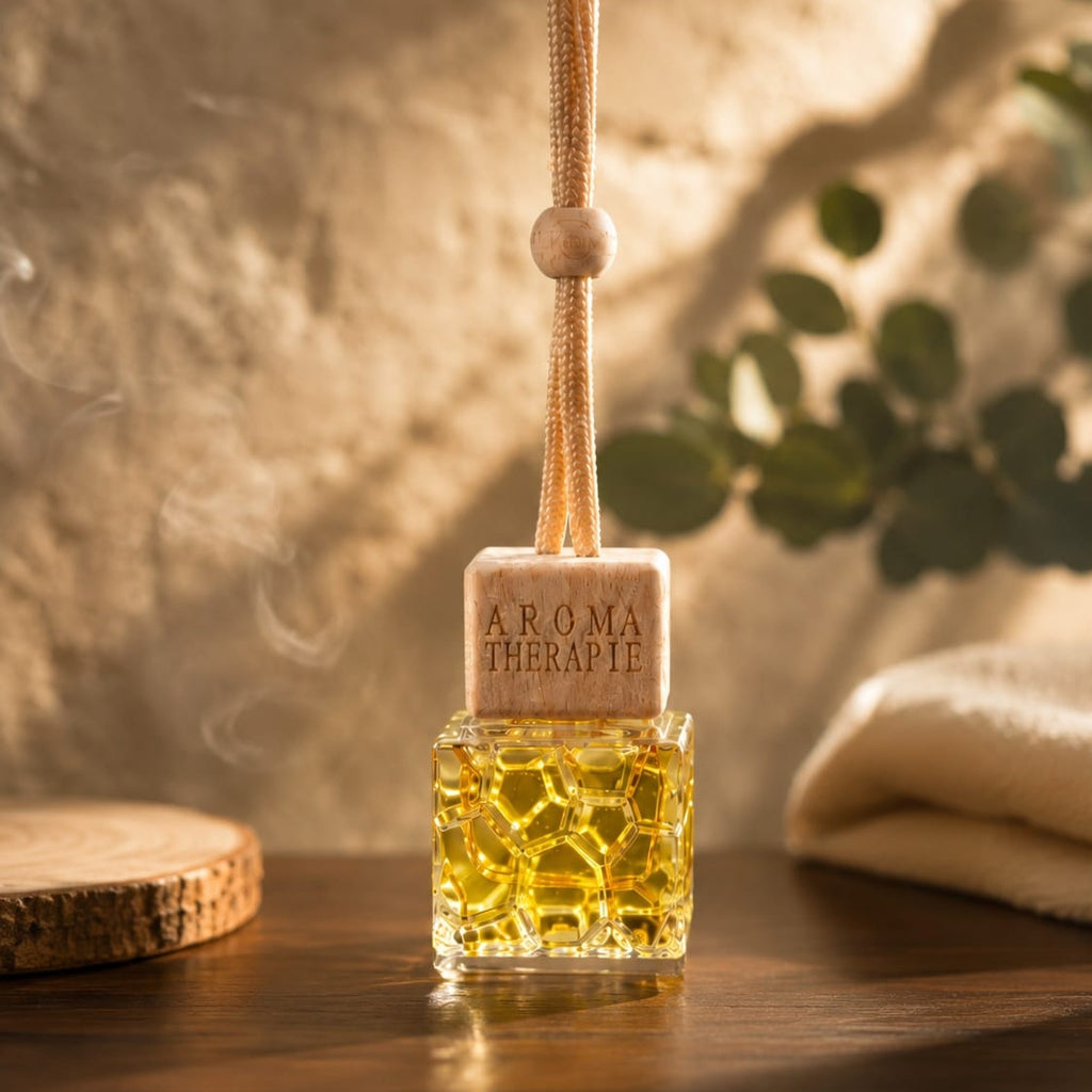 Crystal Cube Hanging Car Perfume | Premium Wooden Diffuser Air Freshener | Elegant Auto Fragrance Bottle