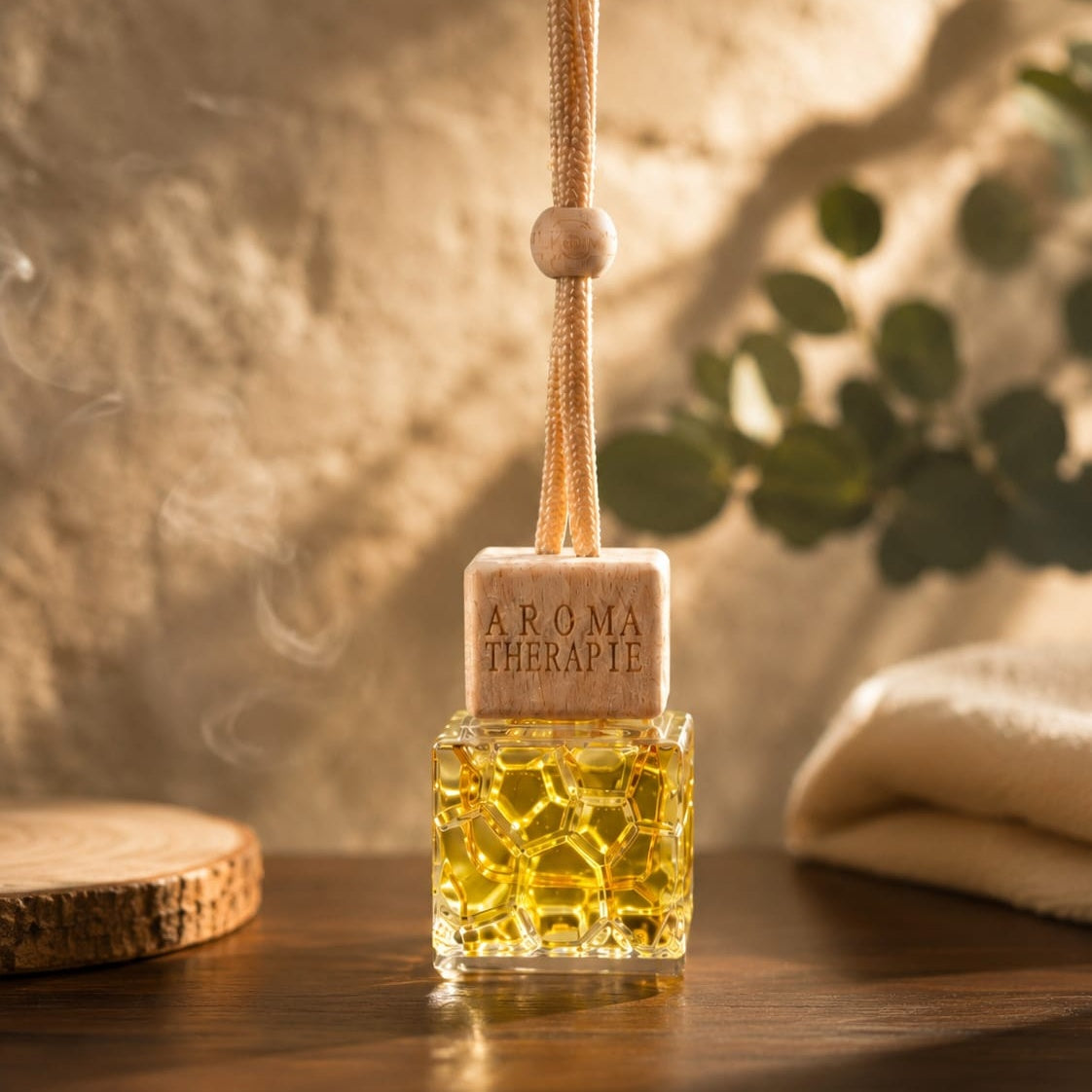 Crystal Cube Hanging Car Perfume | Premium Wooden Diffuser Air Freshener | Elegant Auto Fragrance Bottle